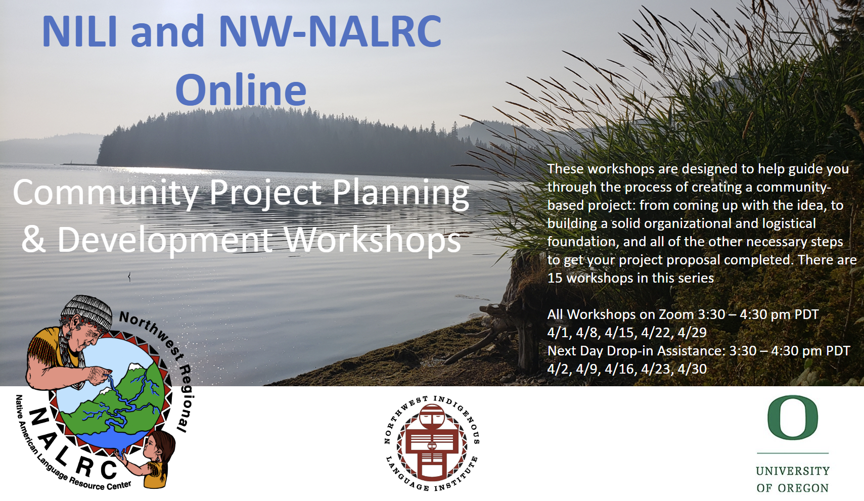 Banner providing the dates and times for the workshops, all of which is also provided on the page below.